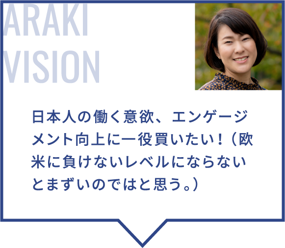 日本人の働く意欲、エンゲージメント向上に一役買いたい！（欧米に負けないレベルにならないとまずいのではと思う。）