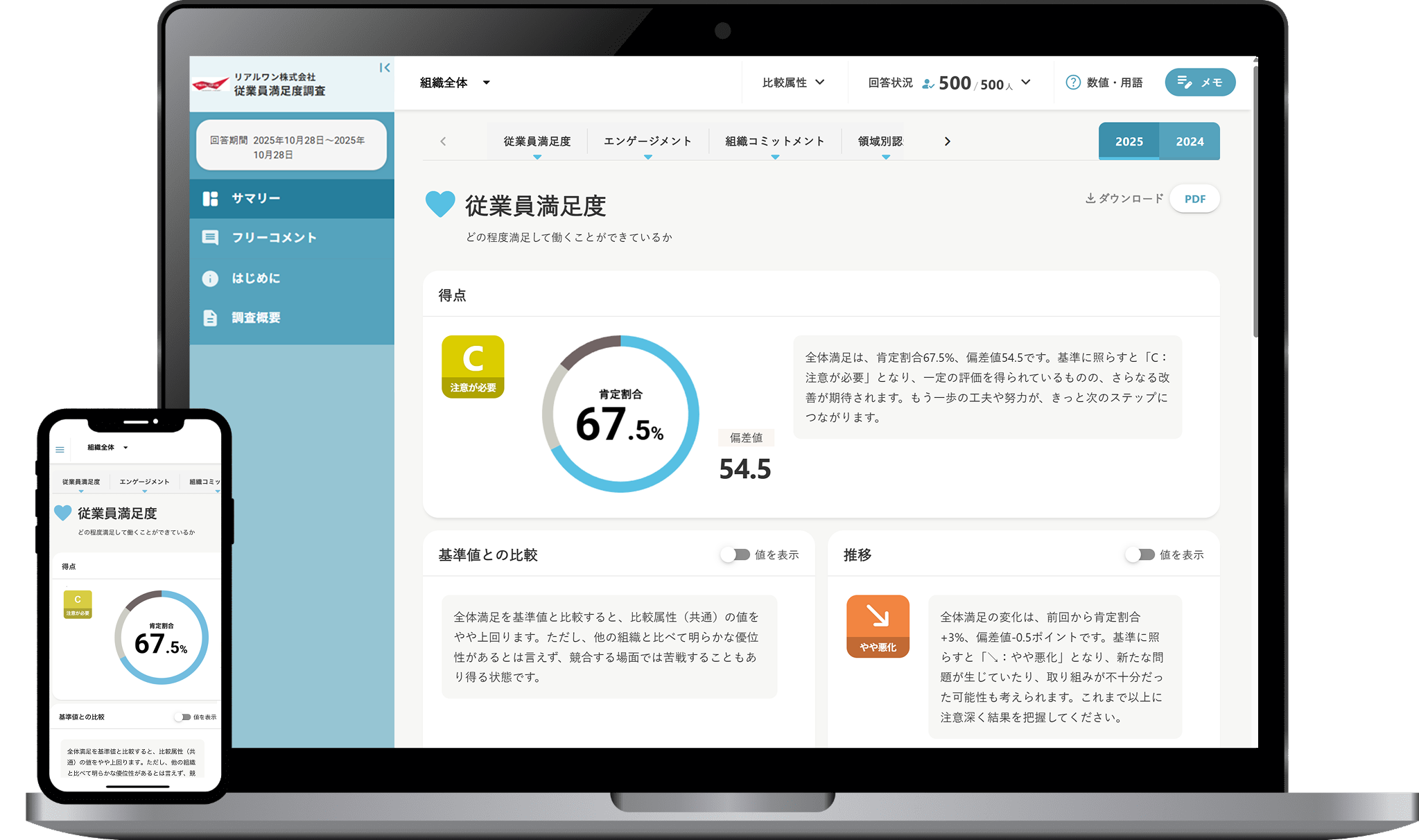 PC内の従業員満足度調査画面